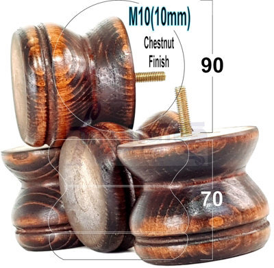 L&F Turned Wood Legs Chestnut Wash 70mm High Set Of 4 Replacement Furniture Bun Feet Settee Chairs Sofas Footstools M10 Shn215 - image 1