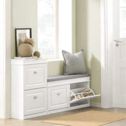 Sobuy Fsr64-W,shoe Storage Bench Hallway Narrow Shoe Rack Shoe Cabinet With Seat Cushion 2 Flip-Drawer,white,d24Xw104 X H52Cm - thumbnail 8