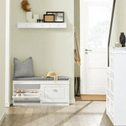 Sobuy Fsr64-W,shoe Storage Bench Hallway Narrow Shoe Rack Shoe Cabinet With Seat Cushion 2 Flip-Drawer,white,d24Xw104 X H52Cm - thumbnail 7