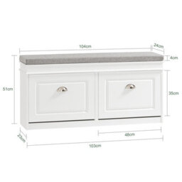 Sobuy Fsr64-W,shoe Storage Bench Hallway Narrow Shoe Rack Shoe Cabinet With Seat Cushion 2 Flip-Drawer,white,d24Xw104 X H52Cm - thumbnail 3