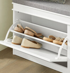Sobuy Fsr64-W,shoe Storage Bench Hallway Narrow Shoe Rack Shoe Cabinet With Seat Cushion 2 Flip-Drawer,white,d24Xw104 X H52Cm - thumbnail 6