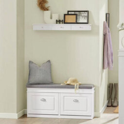 Sobuy Fsr64-W,shoe Storage Bench Hallway Narrow Shoe Rack Shoe Cabinet With Seat Cushion 2 Flip-Drawer,white,d24Xw104 X H52Cm - thumbnail 2