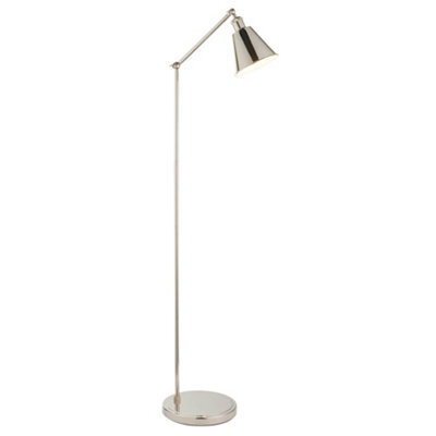 Bright Nickel Standing Floor Lamp Light - White Inner Shade - Knurled Detailing - image 1