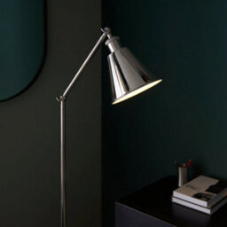 Bright Nickel Standing Floor Lamp Light - White Inner Shade - Knurled Detailing - thumbnail 5