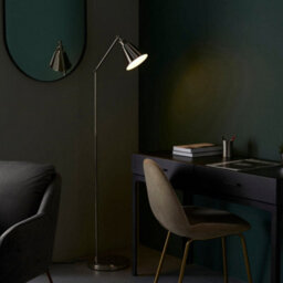 Bright Nickel Standing Floor Lamp Light - White Inner Shade - Knurled Detailing - thumbnail 3