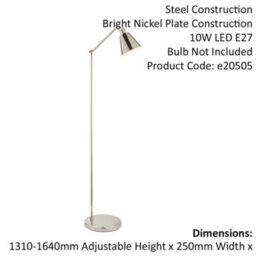 Bright Nickel Standing Floor Lamp Light - White Inner Shade - Knurled Detailing - thumbnail 2