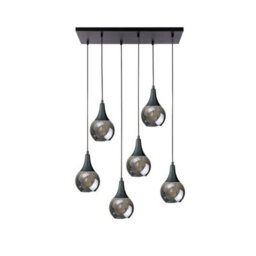 Luminosa Lighting Luminosa Lacrima Cluster Pendant Ceiling Light Black Smoky Glass Shade 6X E27 - thumbnail 1