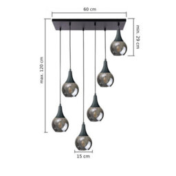 Luminosa Lighting Luminosa Lacrima Cluster Pendant Ceiling Light Black Smoky Glass Shade 6X E27 - thumbnail 2