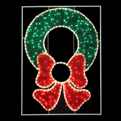 Christmas Decor: Tinsel Wreath With Bow Led Display (524 Leds, 140X104 Cm)