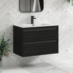 Royal Bathrooms Orion 800mm Wall Hung Bathroom Vanity Unit 2 Drawer Hale Black With Ceramic Basin & Black Accent Trim - thumbnail 6