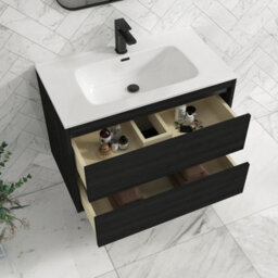 Royal Bathrooms Orion 800mm Wall Hung Bathroom Vanity Unit 2 Drawer Hale Black With Ceramic Basin & Black Accent Trim - thumbnail 5