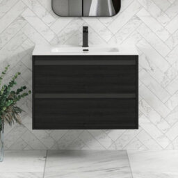 Royal Bathrooms Orion 800mm Wall Hung Bathroom Vanity Unit 2 Drawer Hale Black With Ceramic Basin & Black Accent Trim - thumbnail 1
