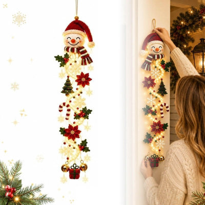 Amorly 60Cm Glowing Christmas Door Hanger, Rustic Quilted Fabric Wreath, Light Up Christmas Decoration, Vertical Display (Snowman) - image 1