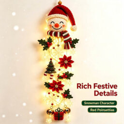 Amorly 60Cm Glowing Christmas Door Hanger, Rustic Quilted Fabric Wreath, Light Up Christmas Decoration, Vertical Display (Snowman) - thumbnail 6