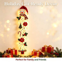 Amorly 60Cm Glowing Christmas Door Hanger, Rustic Quilted Fabric Wreath, Light Up Christmas Decoration, Vertical Display (Snowman) - thumbnail 4
