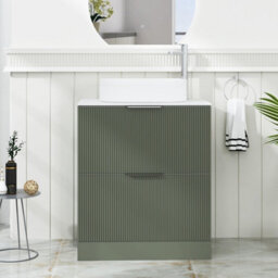 Royal Bathrooms Evora 700mm Sage Green Fluted Floor Standing Countertop Vanity Unit 2 Drawer With Lyon Basin - thumbnail 1