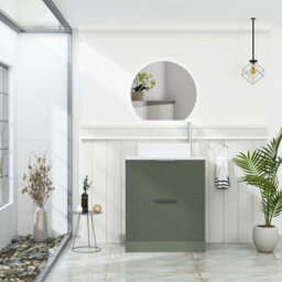 Royal Bathrooms Evora 700mm Sage Green Fluted Floor Standing Countertop Vanity Unit 2 Drawer With Lyon Basin - thumbnail 2
