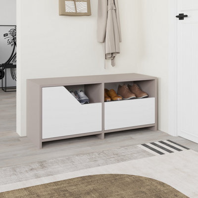 Decortie Modern Nexus Shoe Cabinet Mocha Grey, White 105(W) 2-Door Storage And Open Shelf Space Saver Engineered Wood Hallway - image 1