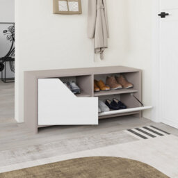 Decortie Modern Nexus Shoe Cabinet Mocha Grey, White 105(W) 2-Door Storage And Open Shelf Space Saver Engineered Wood Hallway - thumbnail 4