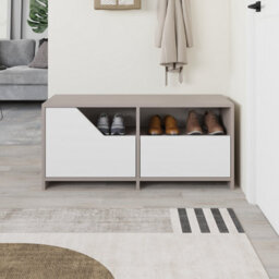 Decortie Modern Nexus Shoe Cabinet Mocha Grey, White 105(W) 2-Door Storage And Open Shelf Space Saver Engineered Wood Hallway - thumbnail 5