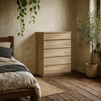 Wyld Haus Copenhagen Natural Oak-Effect 5-Drawer Handleless Chest Of Drawers - image 1