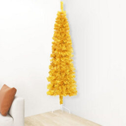 Berkfield Slim Artificial Half Christmas Tree With Stand Gold 210 Cm - thumbnail 3