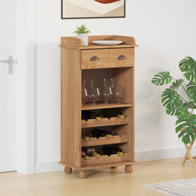 Walplus Wine Cabinet Askim With 12 Bottle Holders Honey Brown Solid Wood Pine - image 1