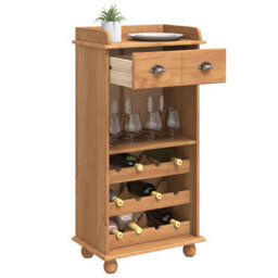 Walplus Wine Cabinet Askim With 12 Bottle Holders Honey Brown Solid Wood Pine - thumbnail 3