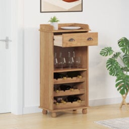 Walplus Wine Cabinet Askim With 12 Bottle Holders Honey Brown Solid Wood Pine - thumbnail 4