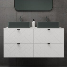 Heze Furniture Trend Herringbone Pattern Door 120Cm Bathroom Cabinet Vanity Unit With Worktop - White - thumbnail 1