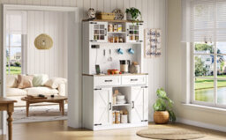 Btm Tall Kitchen Pantry Cabinet With Led & Power Sockets, 2 Drawers, Barn Door Design, White - thumbnail 8