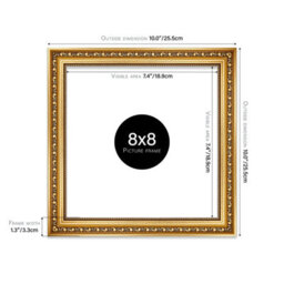 8X8 Gold Ornate Picture Frame (20.3 X 20.3Cm) Poster, Photo, Artwork, Gallery Wall Or Print - thumbnail 2