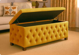 90Cm Wide Empire Ottoman Storage Box With Legs, Mustard Gold Velvet Chesterfield Upholstered Ottoman Footstool Coffee Table - thumbnail 5