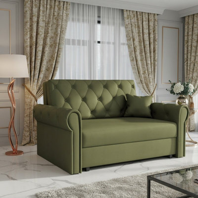 Viva Roma Ii Sofa Bed With Sleep Function And Bedding Storage Polyurethane Foam Hr Foam Metal Legs 148X85X98Cm Olive - image 1