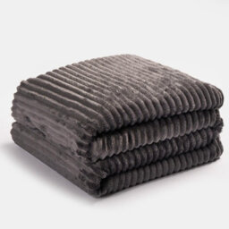 OHS Ribbed Fleece Throw Over Bed Blanket Plush Supersoft Travel Bedspread, Charcoal - thumbnail 2