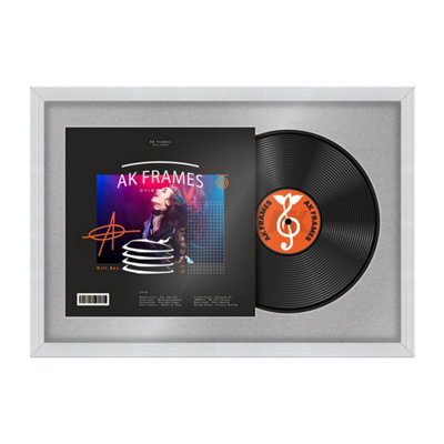 "AK Frames 25X17"" White Classic Vinyl Record Frame With Silver Mount For 12 Inch Lp Cover & Disc - Overlapped Design" - image 1