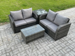 Fimous Outdoor Lounge Sofa Set Rattan Garden Furniture Set With Rectangular Coffee Table Side Table Dark Grey Mixed - thumbnail 1