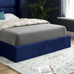 Nuno Straight Winged Upholstered Soft Velvet Bed Frame - Blue - thumbnail 3