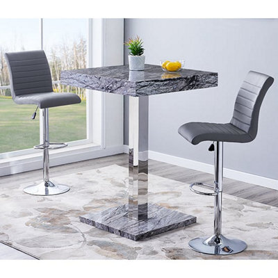 Furniture in Fashion Topaz Melange Marble Effect Bar Table 2 Ripple Grey Stools - image 1