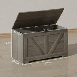 Wyld Haus Cosoli Charcoal Grey Wood-Effect 100L Storage Chest With Safety Hinge And U-Shaped Lid Cutout - thumbnail 3