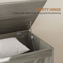 Wyld Haus Cosoli Charcoal Grey Wood-Effect 100L Storage Chest With Safety Hinge And U-Shaped Lid Cutout - thumbnail 5