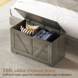 Wyld Haus Cosoli Charcoal Grey Wood-Effect 100L Storage Chest With Safety Hinge And U-Shaped Lid Cutout - thumbnail 4