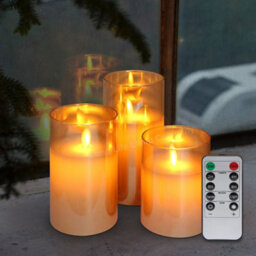 Long Life Lamps Company Set Of 3 Usb Rechargeable Led Wax Gold Glass Flameless Candles With Remote Control - thumbnail 9