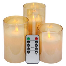 Long Life Lamps Company Set Of 3 Usb Rechargeable Led Wax Gold Glass Flameless Candles With Remote Control - thumbnail 1