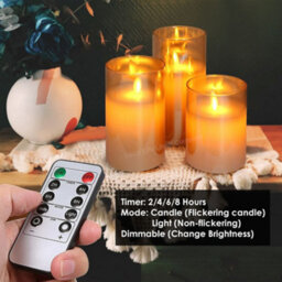 Long Life Lamps Company Set Of 3 Usb Rechargeable Led Wax Gold Glass Flameless Candles With Remote Control - thumbnail 5