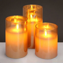 Long Life Lamps Company Set Of 3 Usb Rechargeable Led Wax Gold Glass Flameless Candles With Remote Control - thumbnail 4