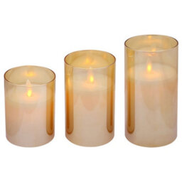 Long Life Lamps Company Set Of 3 Usb Rechargeable Led Wax Gold Glass Flameless Candles With Remote Control - thumbnail 3