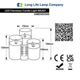 Long Life Lamps Company Set Of 3 Usb Rechargeable Led Wax Gold Glass Flameless Candles With Remote Control - thumbnail 2
