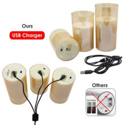 Long Life Lamps Company Set Of 3 Usb Rechargeable Led Wax Gold Glass Flameless Candles With Remote Control - thumbnail 6