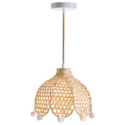 Wyld And Coco Boholuxe Rattan Pendant Lamp, Pom-Pom Trim, Warm Ambient Light For Living Room And Bedroom - thumbnail 4